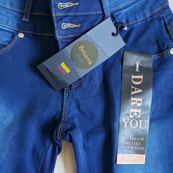 BENAVA Colombian Push-Up Jeans Womens 1 Dark Blue Skinny Butt-Lifting High Rise - Picture 6 of 9